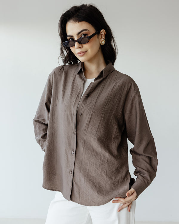 Crinkled Shirt in Brown