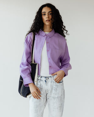 Cropped Linen Shirt in Lilac