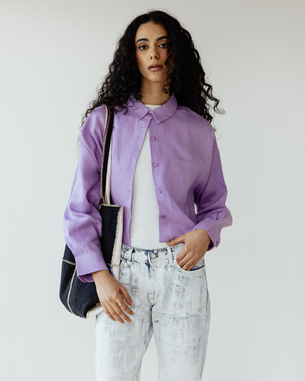 Cropped Linen Shirt in Lilac