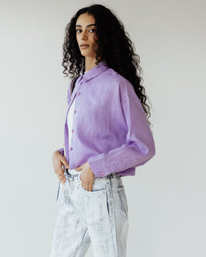 Cropped Linen Shirt in Lilac