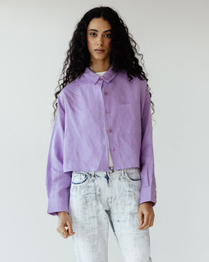 Cropped Linen Shirt in Lilac