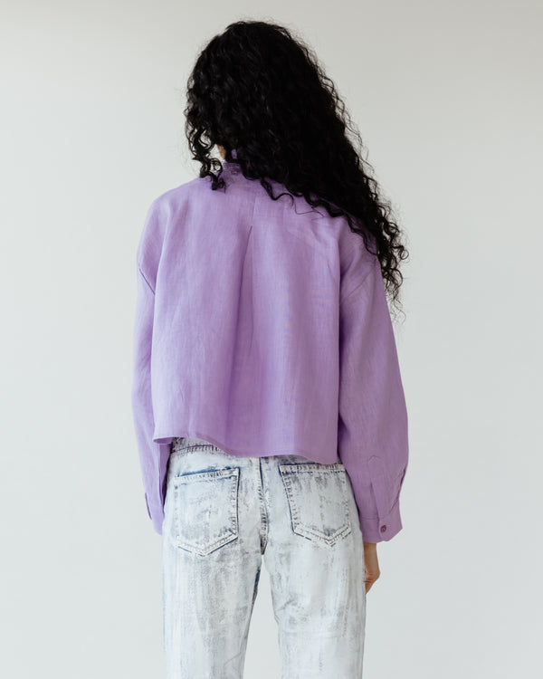 Cropped Linen Shirt in Lilac
