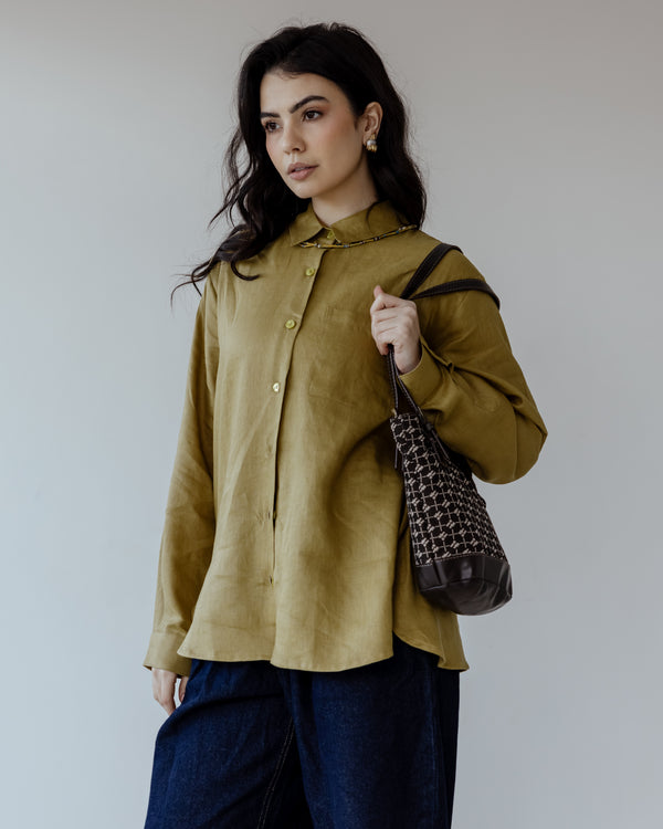 Oversized Linen Shirt in Olive
