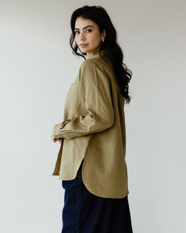 Oversized Linen Shirt in Olive