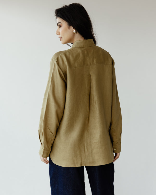 Oversized Linen Shirt in Olive