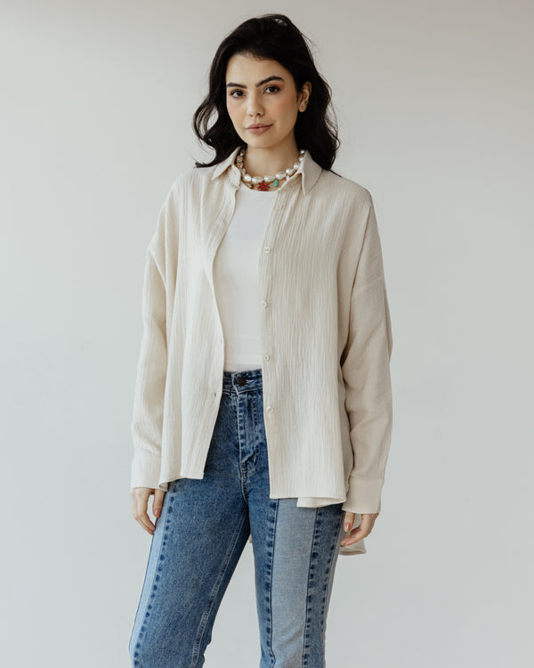 Cotton Muslin Shirt in Beige