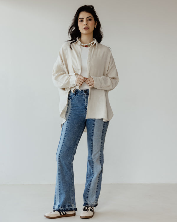Cotton Muslin Shirt in Beige