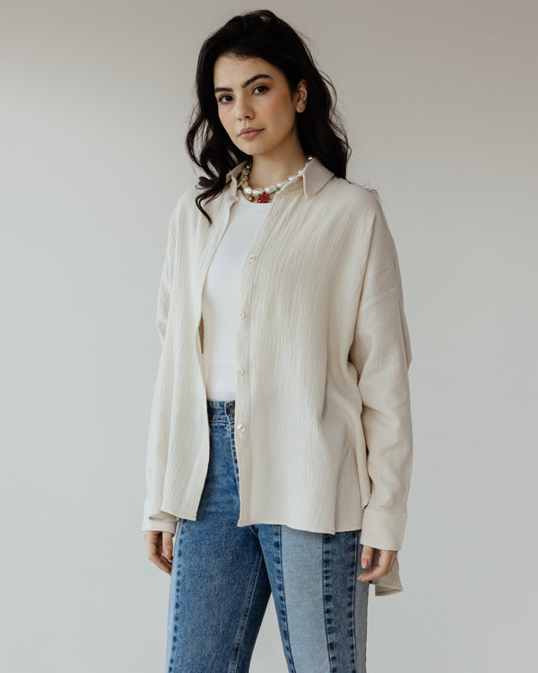 Cotton Muslin Shirt in Beige