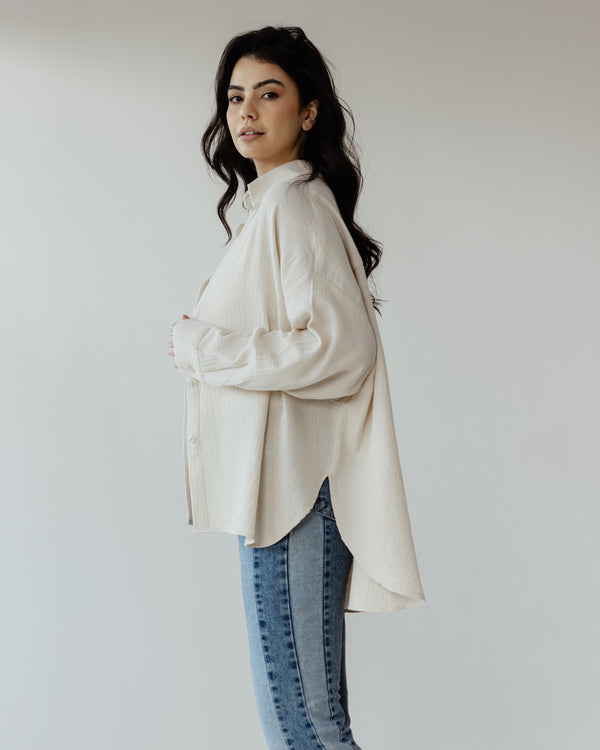 Cotton Muslin Shirt in Beige