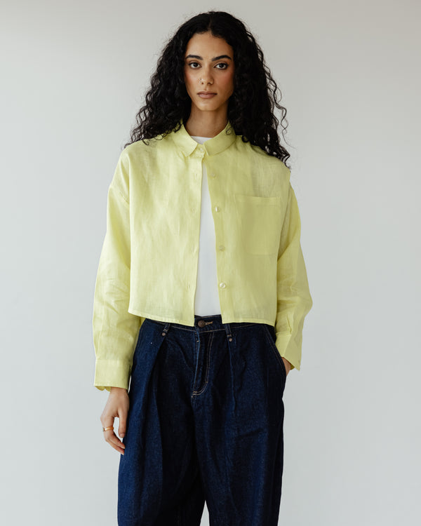 Cropped Linen Shirt in Yellow
