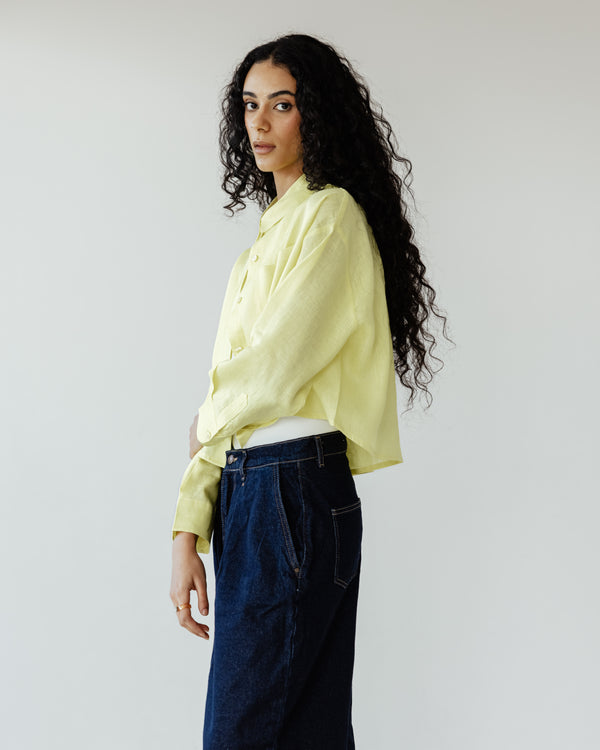 Cropped Linen Shirt in Yellow