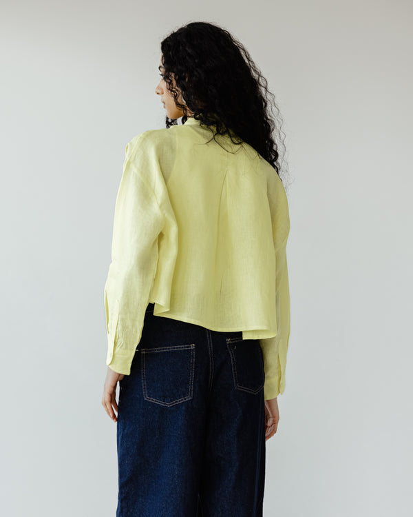 Cropped Linen Shirt in Yellow