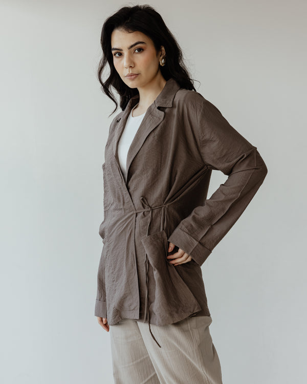 Crinkled Crossover Blazer in Cafe
