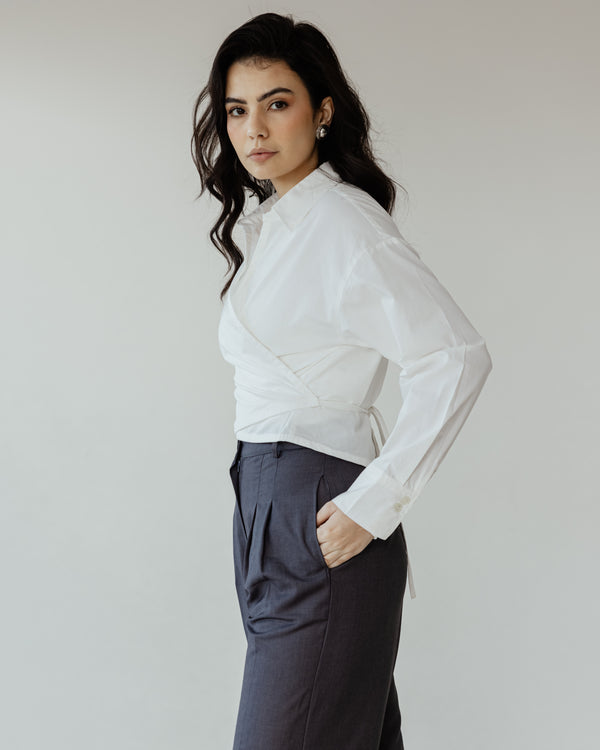 Tied-to-You Cropped Shirt in White