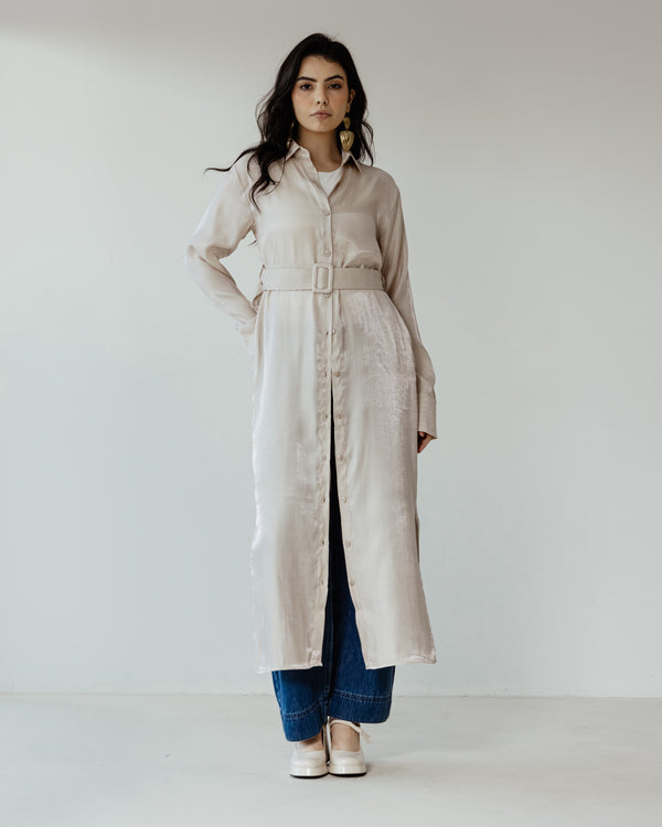 Shimmer Shirtdress in Beige