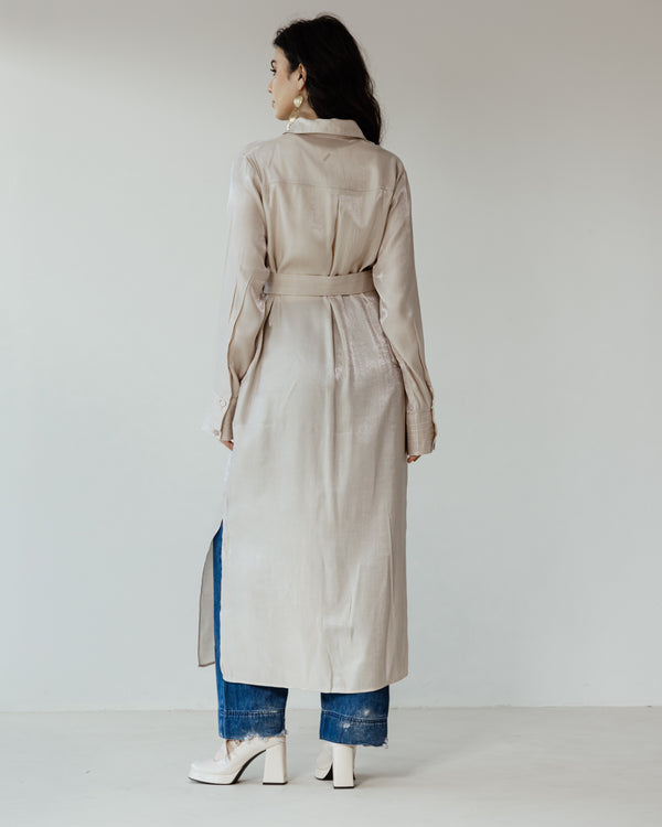Shimmer Shirtdress in Beige