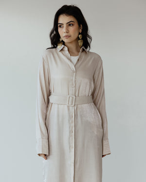 Shimmer Shirtdress in Beige