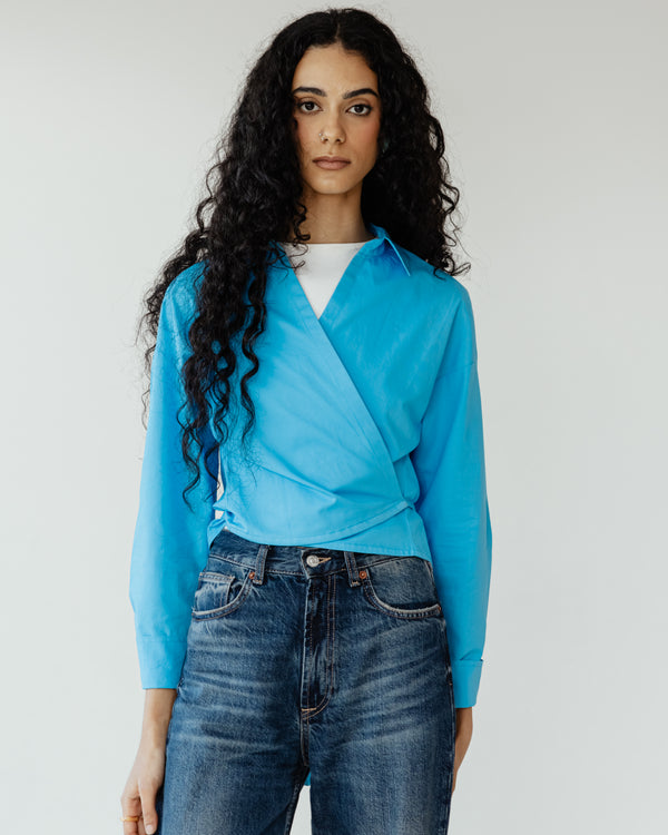 Tied-to-You Cropped Shirt in Blue