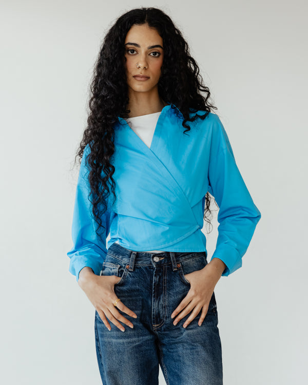 Tied-to-You Cropped Shirt in Blue