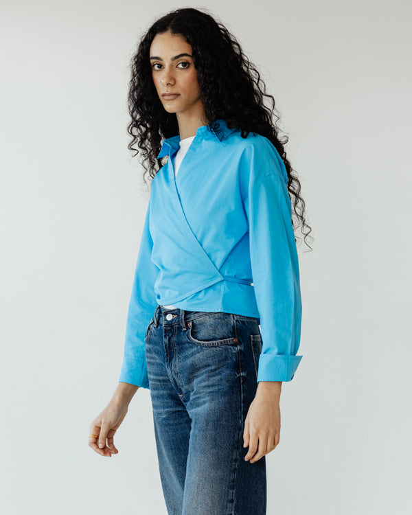 Tied-to-You Cropped Shirt in Blue
