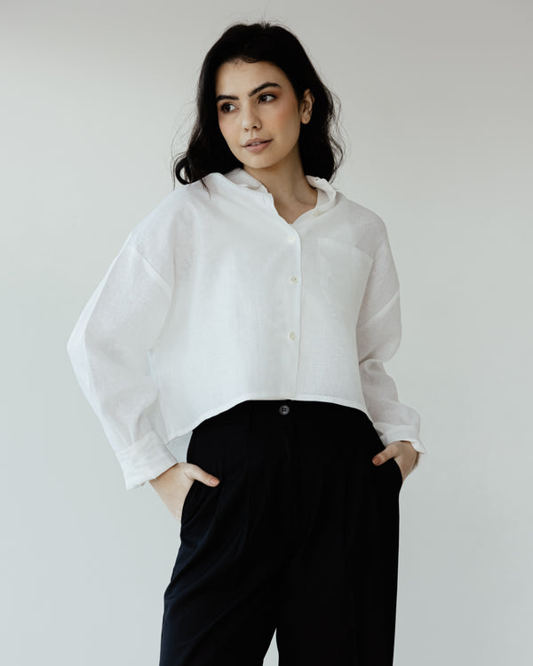 Cropped Linen Shirt in White