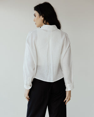 Cropped Linen Shirt in White