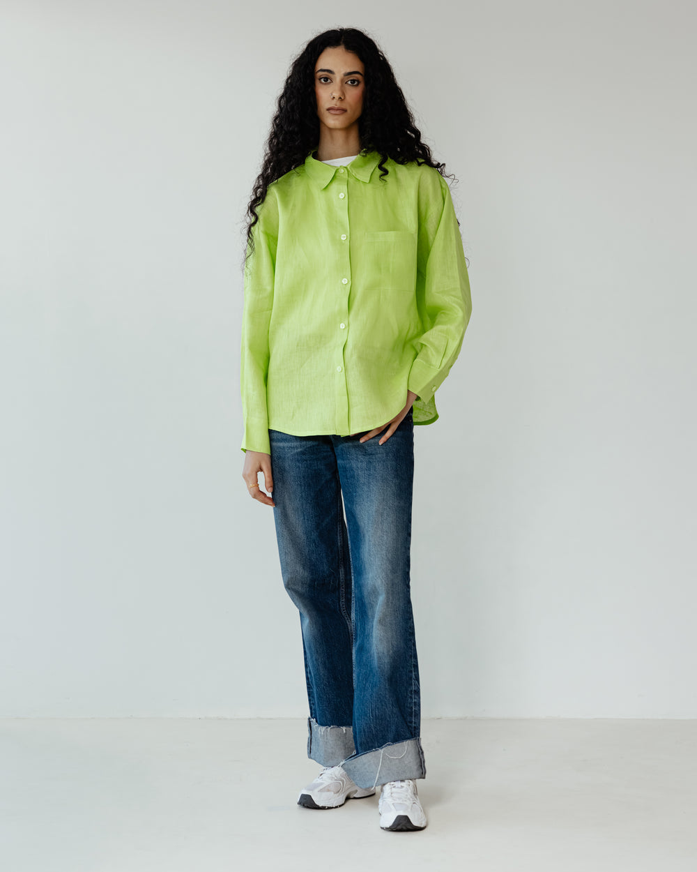 Oversized Linen Shirt in Lime