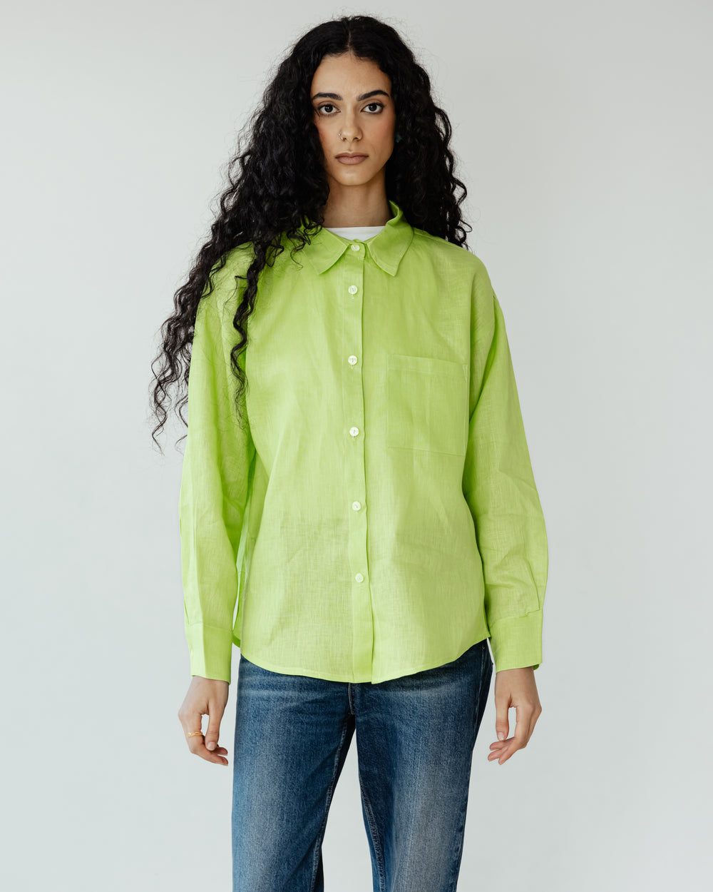 Oversized Linen Shirt in Lime
