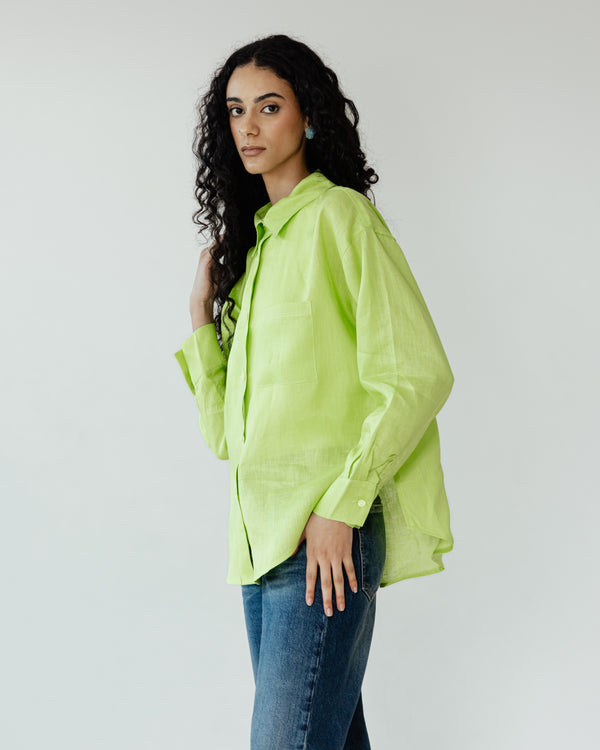 Livin’ In Linen Shirt in Lemon Green