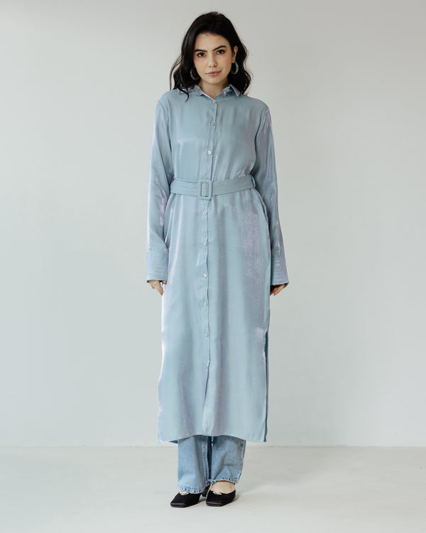 Shimmer Shirtdress in Blue