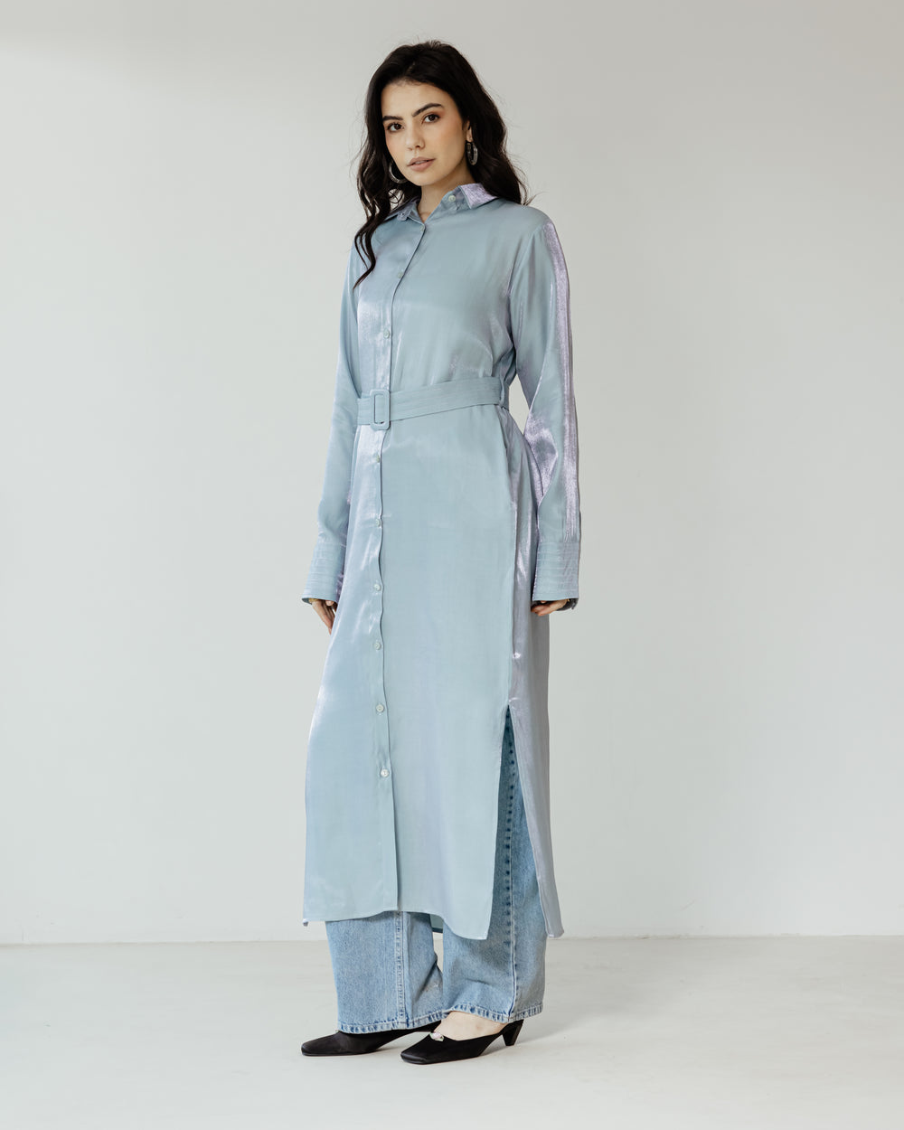 Shimmer Shirtdress in Blue