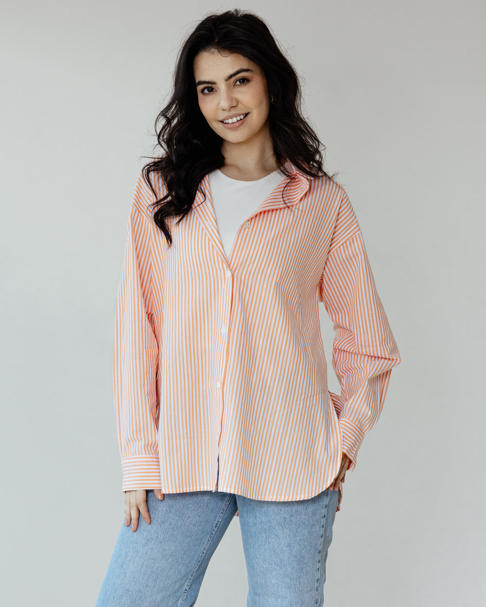 Stripy Shirt with Scrunchie in Orange