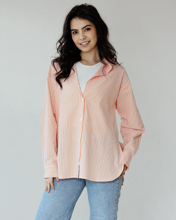 Stripy Shirt with Scrunchie in Orange