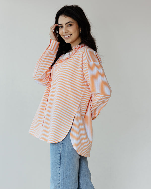 Stripy Shirt with Scrunchie in Orange