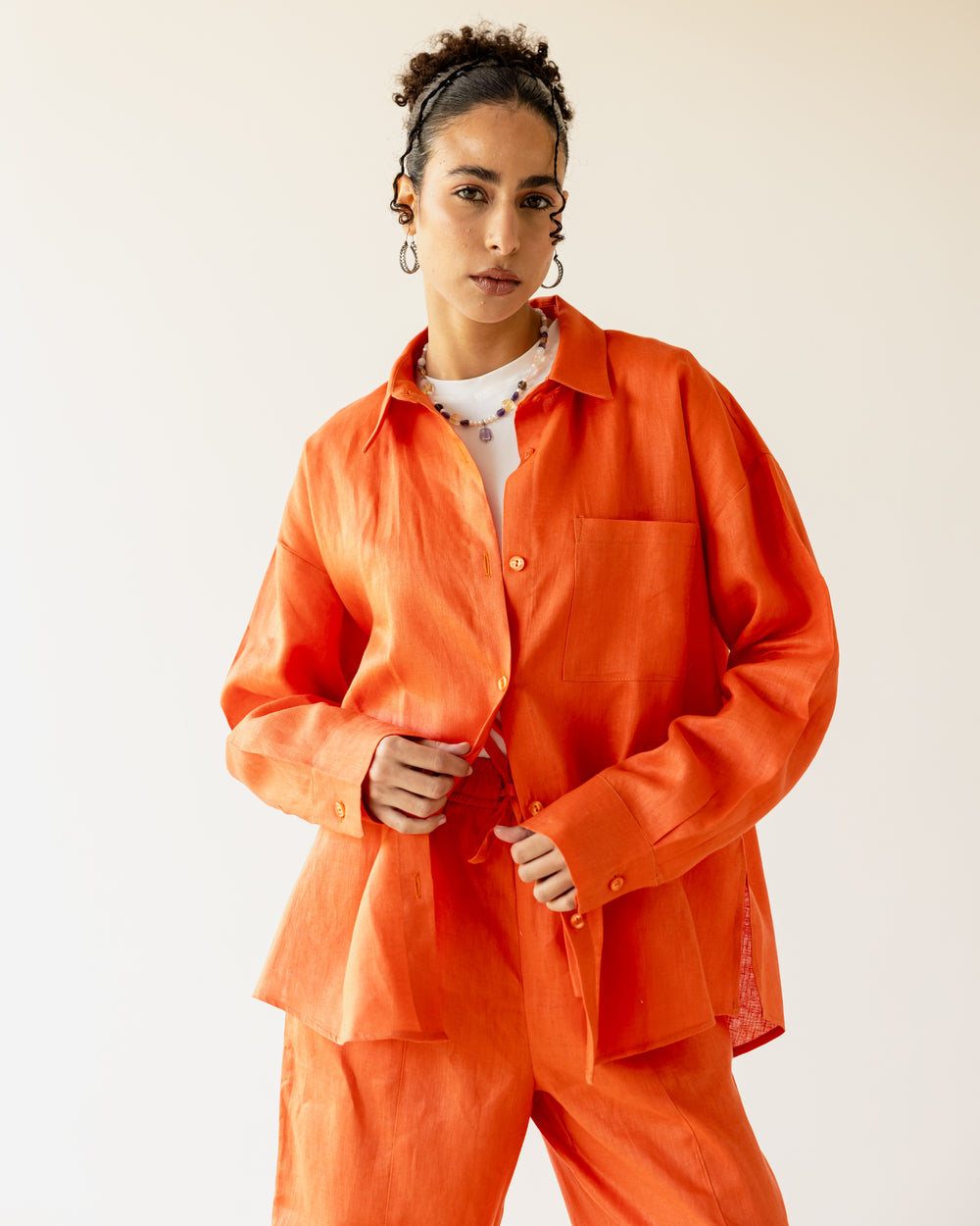 Livin’ In Linen Shirt in Burnt Orange
