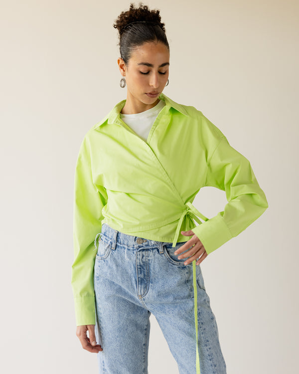 Tied-to-You Cropped Shirt in Lime
