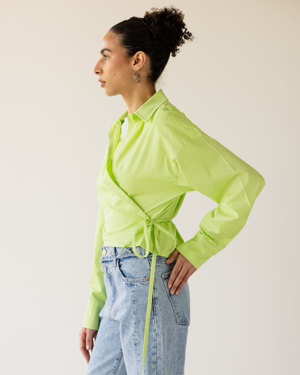 Tied-to-You Cropped Shirt in Lime