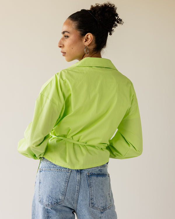 Tied-to-You Cropped Shirt in Lime