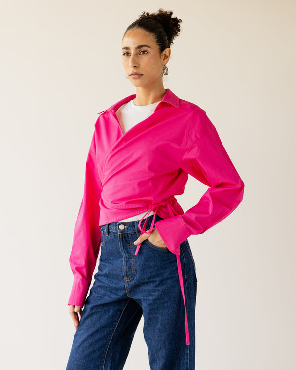 Tied-to-You Cropped Shirt in Fuchsia