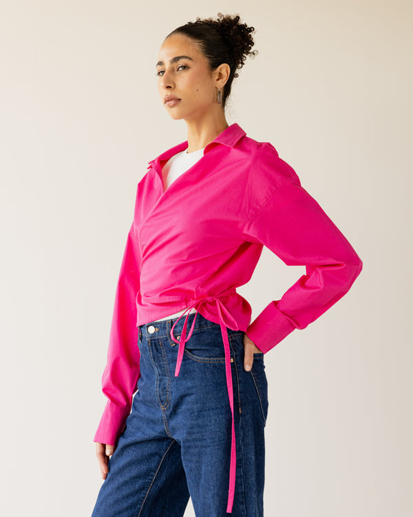 Tied-to-You Cropped Shirt in Fuchsia