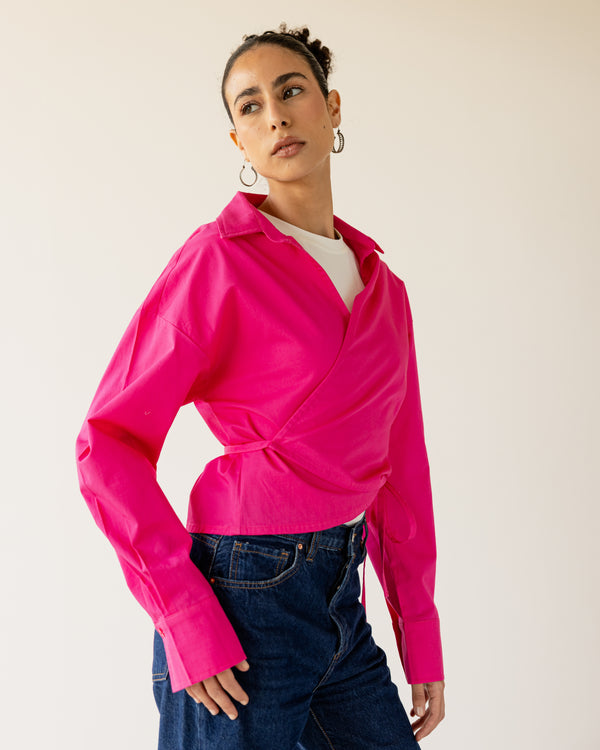 Tied-to-You Cropped Shirt in Fuchsia