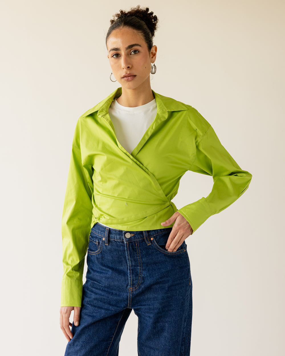 Tied-to-You Cropped Shirt in Apple Green