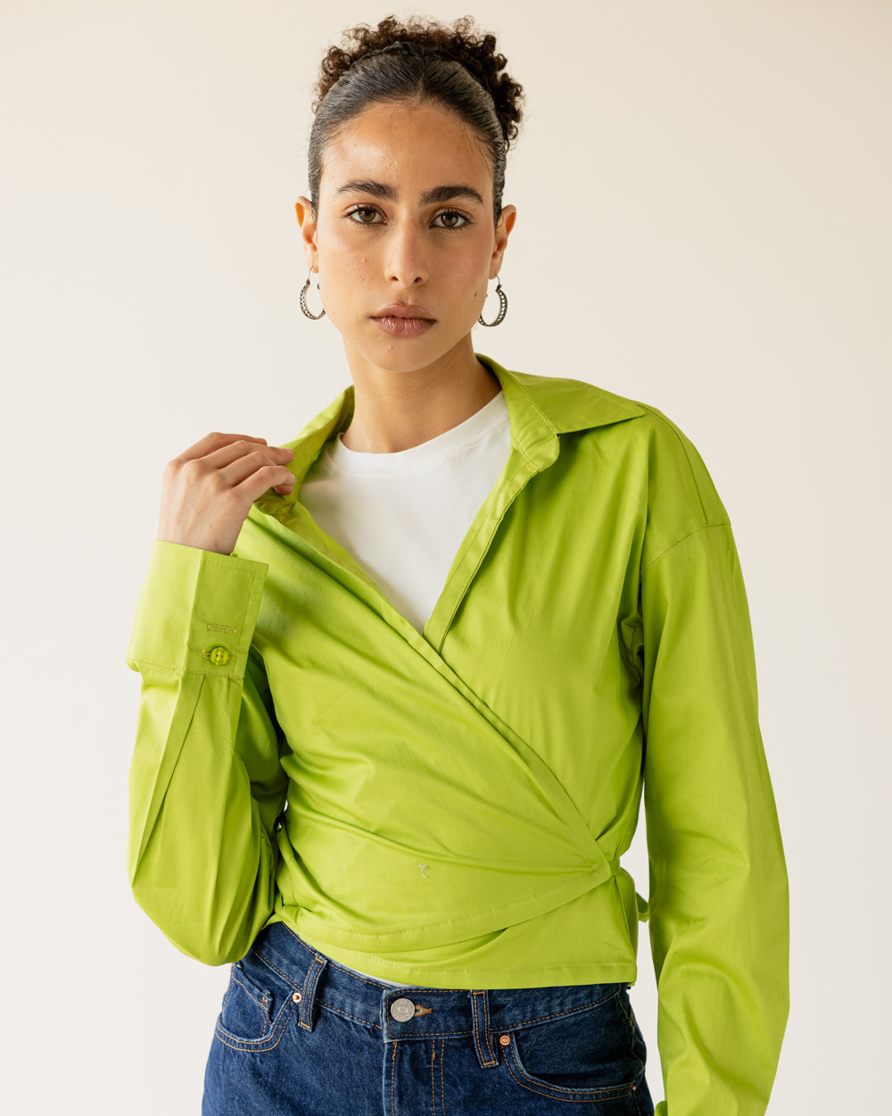 Tied-to-You Cropped Shirt in Apple Green