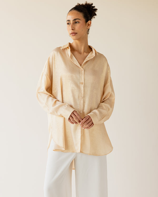 Oversized Shimmer Shirt in Peach