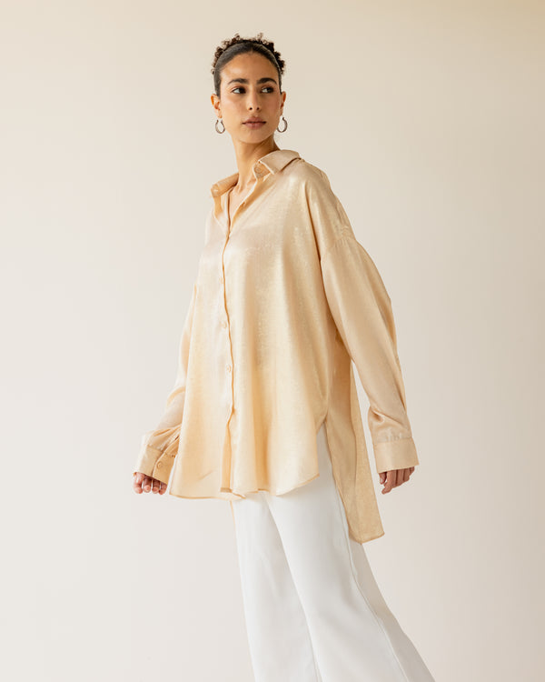 Oversized Shimmer Shirt in Peach