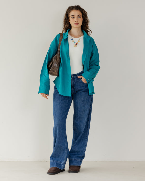 Oversized Linen Shirt in Teal