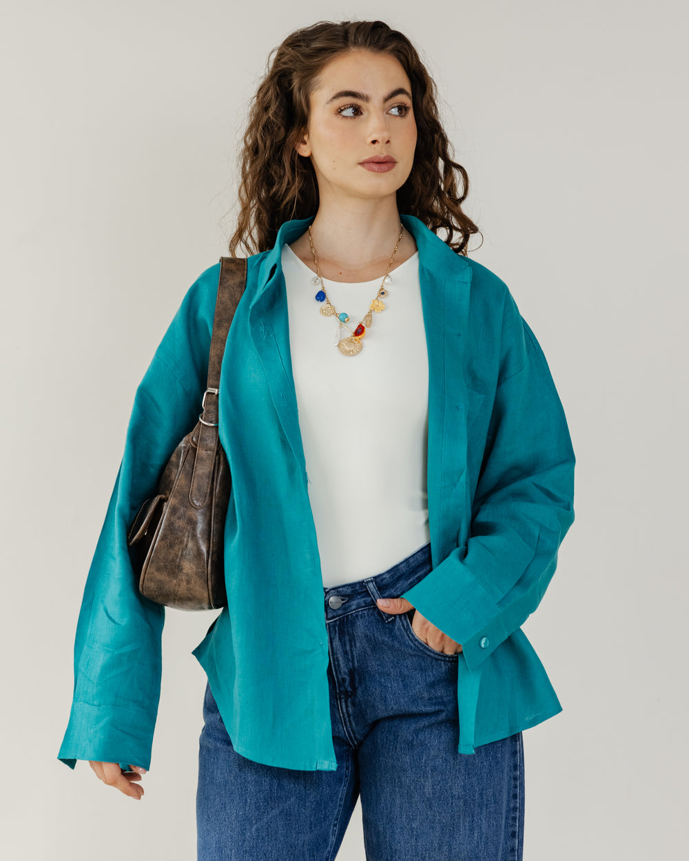 Oversized Linen Shirt in Teal