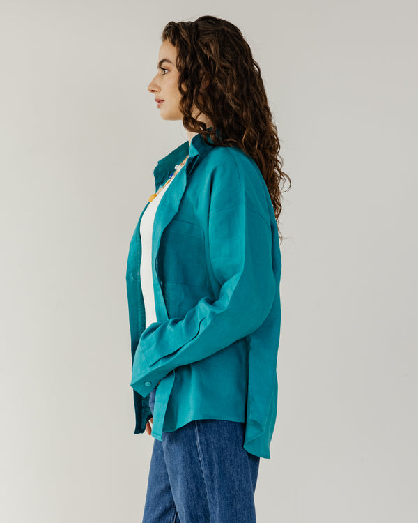 Oversized Linen Shirt in Teal