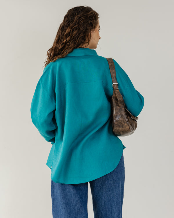 Oversized Linen Shirt in Teal