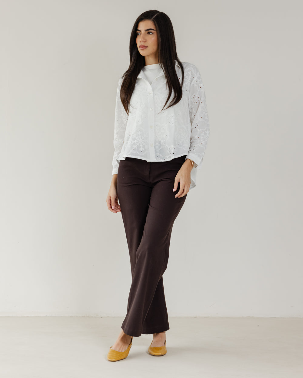 Voile Embroidered Shirt in Offwhite